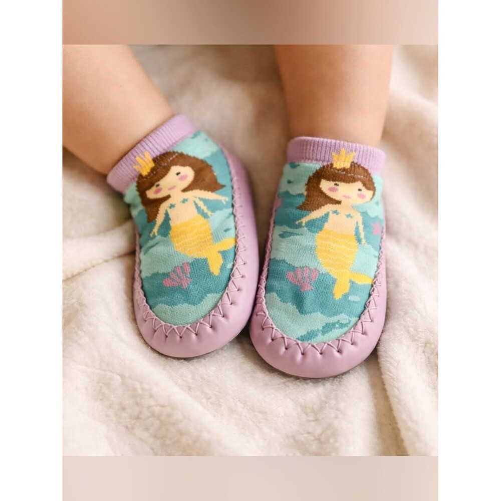 Powell Craft Baby Mermaid Soft Sole Shoes 0-6M Purple Teal Crib Slippers